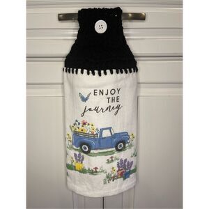 Crochet Top Kitchen Towel- Enjoy the Journey Truck Flowers Butterfly Spring